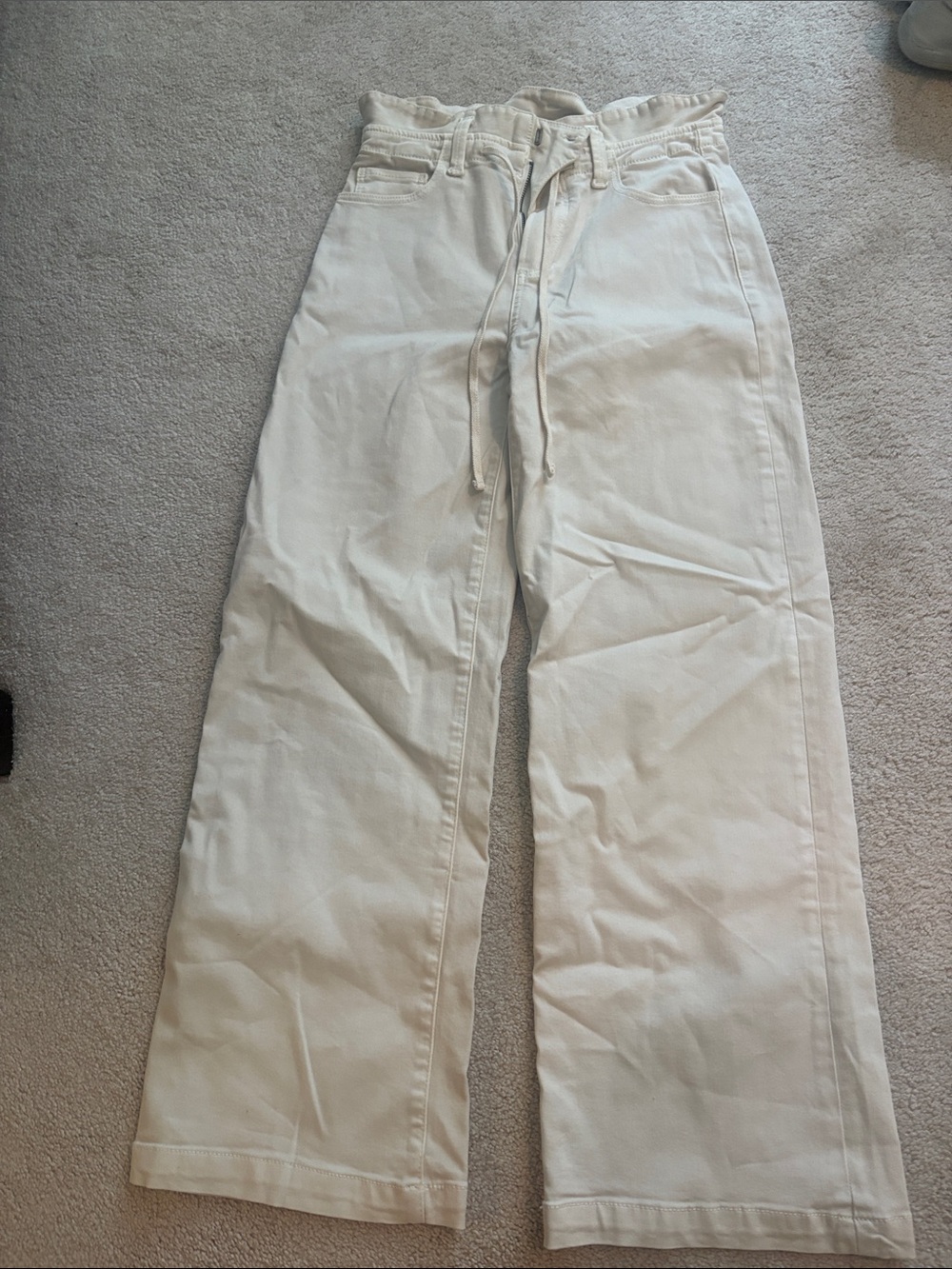 PAIGE Cream High-Waist Wide-Leg Jeans